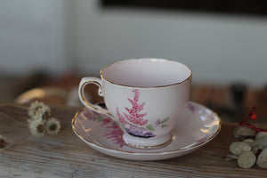 Vintage Pink Flowers Butterfly Tuscan Tea Cup Set