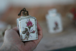 Antique Hand Painted Floral Roses Bottle Set