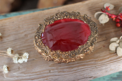 Antique Oval Bronze Glass Jewelry Box