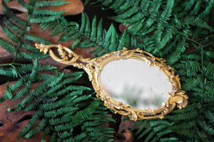 Antique Beauty and the Beast Gold Gilt Hand Mirror