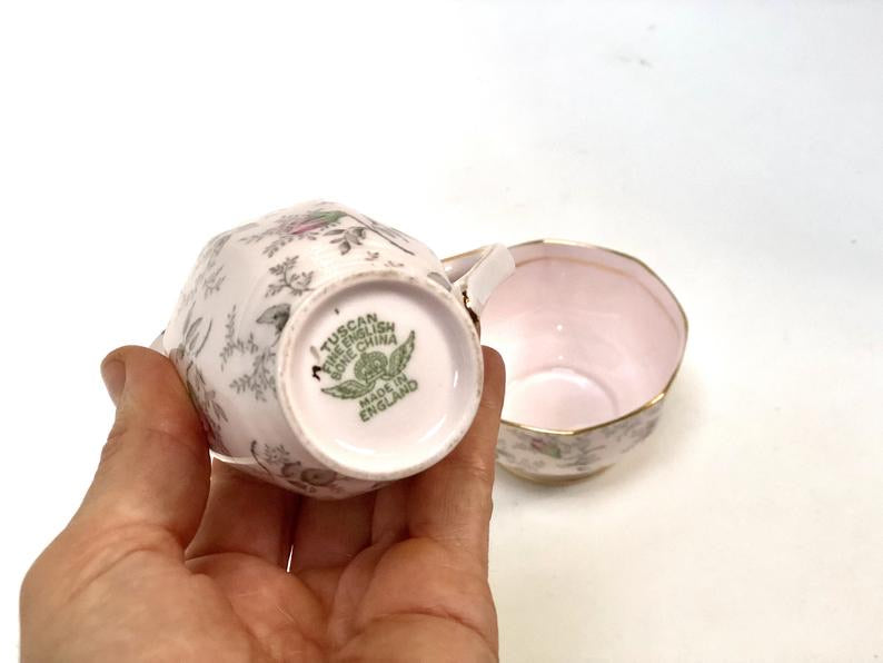 Vintage Pink Floral Tuscan Creamer & Sugar Bowl