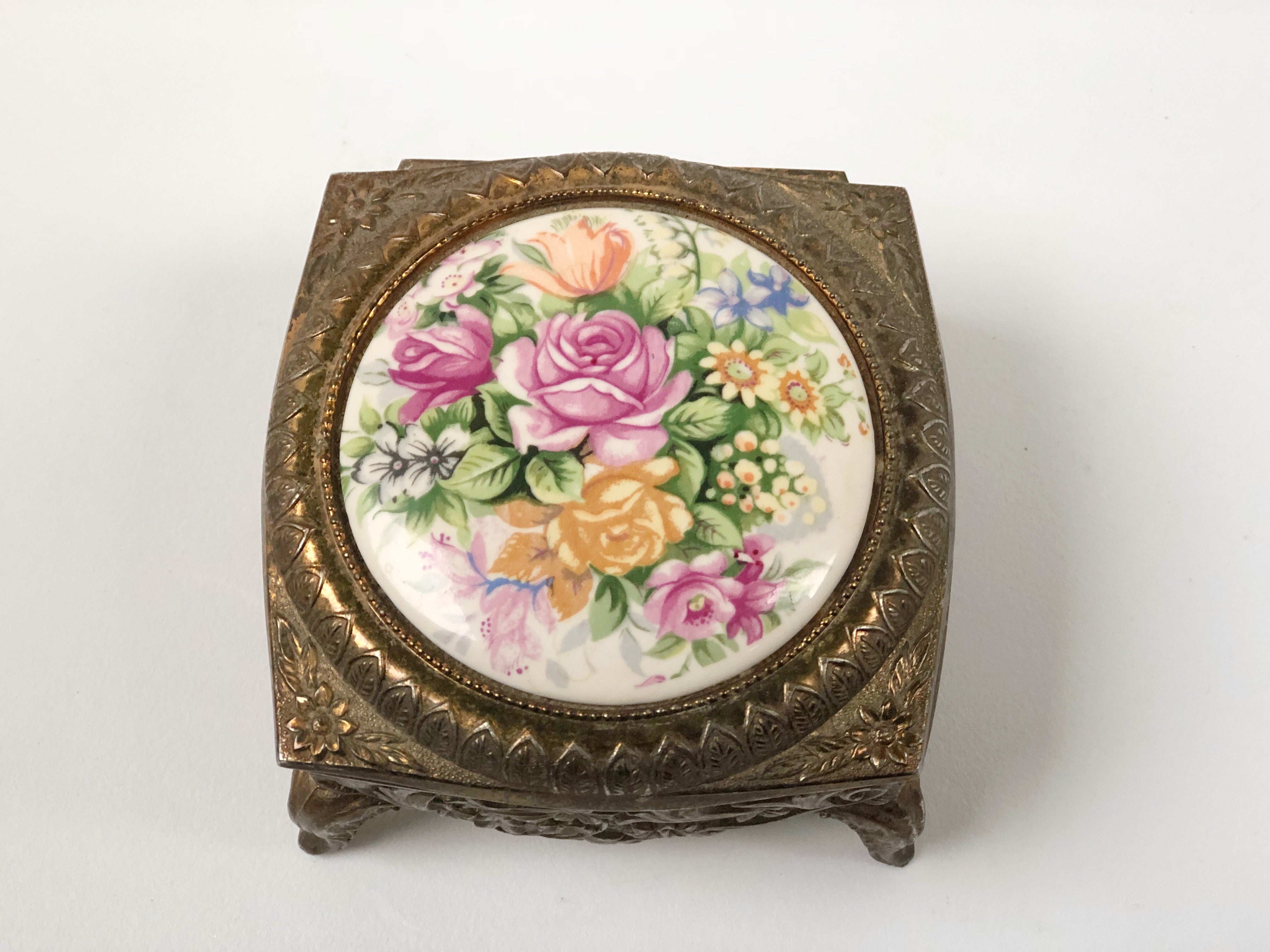 Antique Brass Floral Jewellery Box