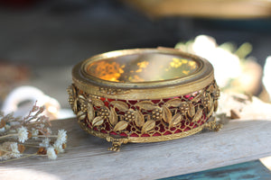 Antique Red Velvet Claw Feet Jewelry Box