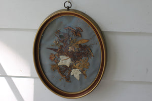 Vintage Oval Pressed Flowers Large Framed Collage