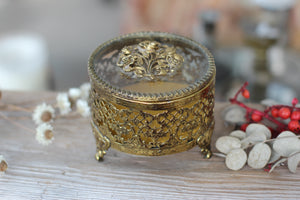 Vintage Ormolu Filigree Roses  Jewelry Box