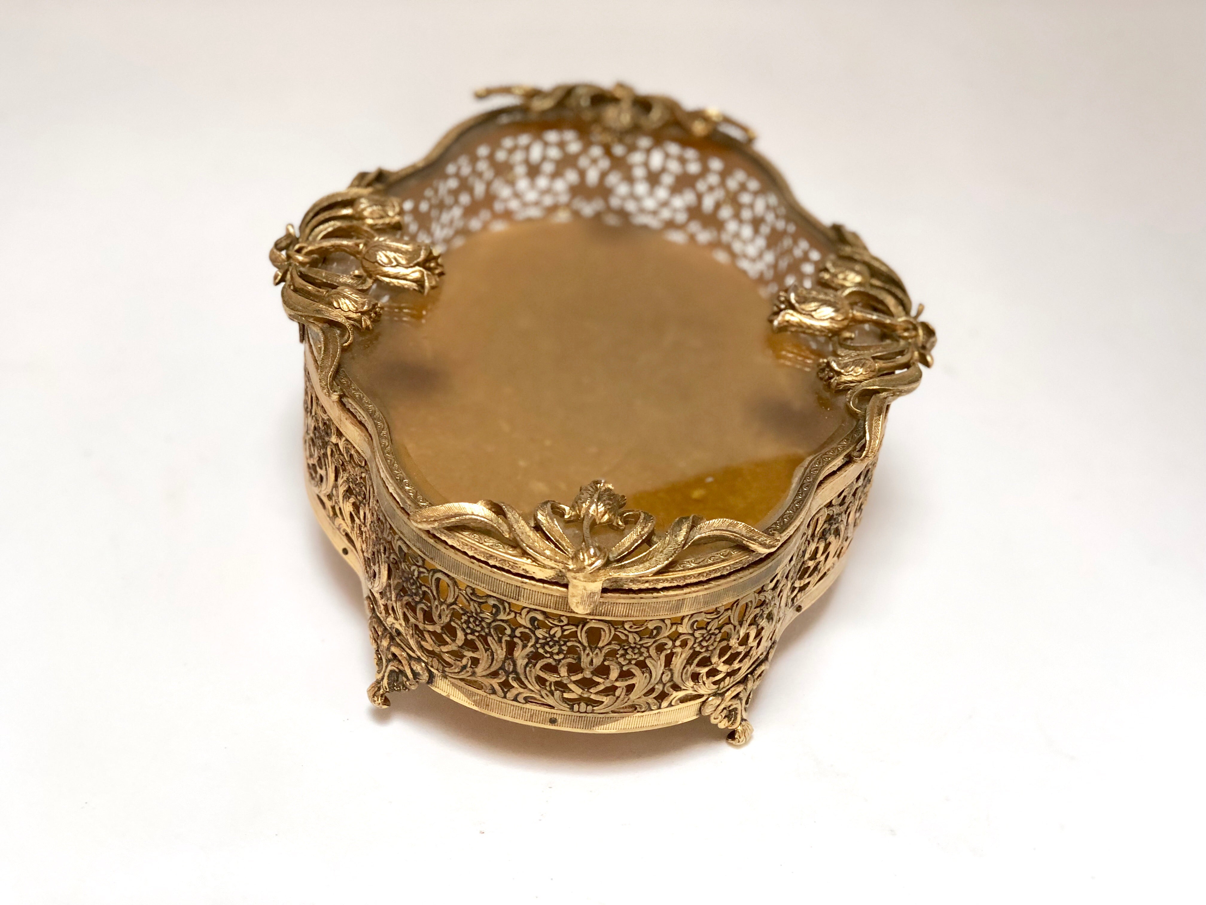 Vintage Floral French Victorian Filigree Jewelry Box
