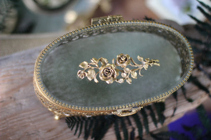 Antique Turquoise Oval Roses Jewelry Box