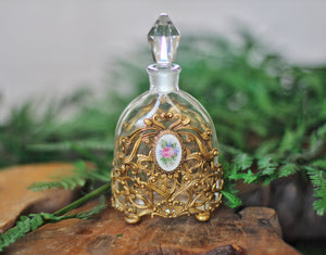 Antique Floral Bronze Filigree Rose Perfume Bottle