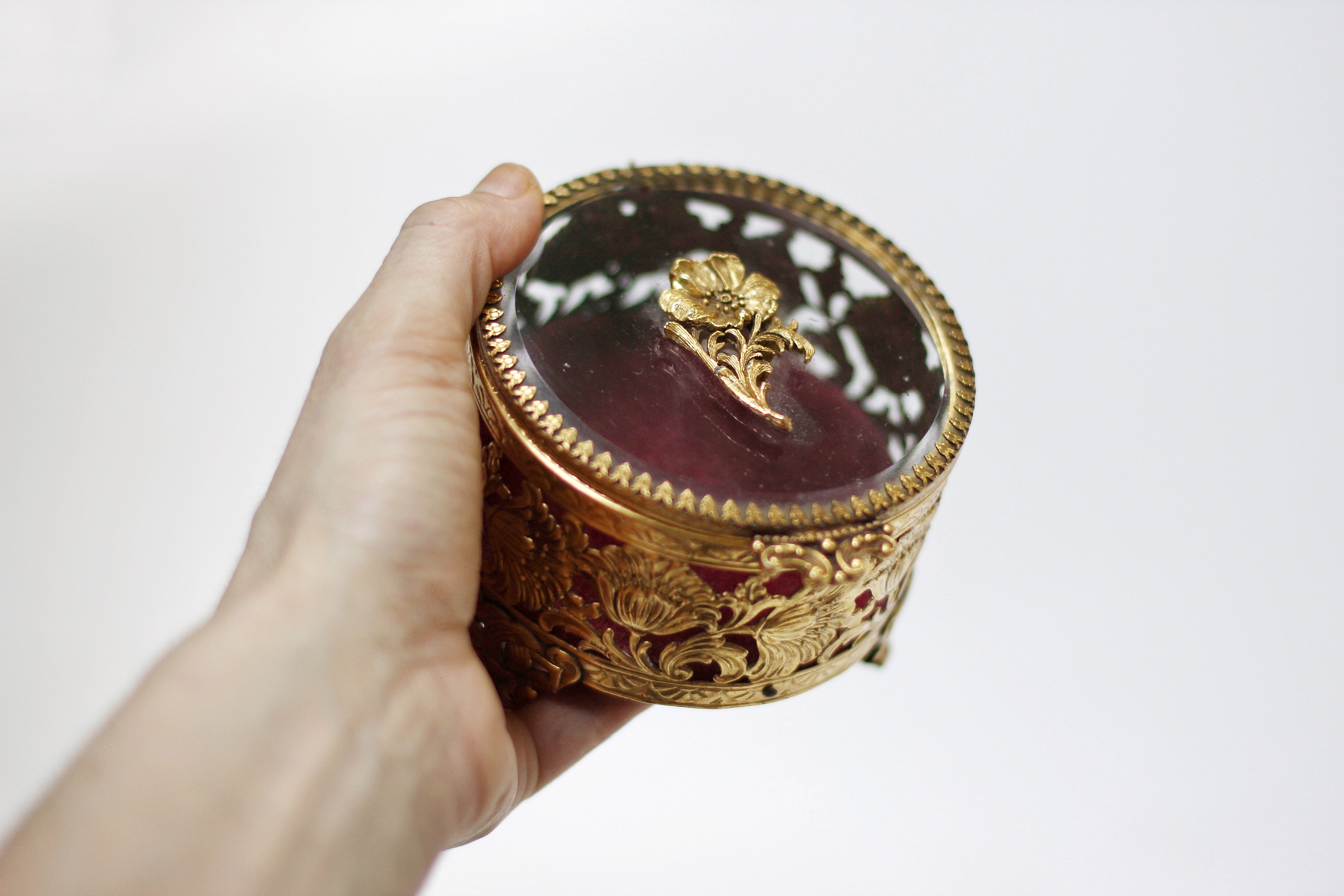 Antique Floral Gold Filigree Jewelry Box