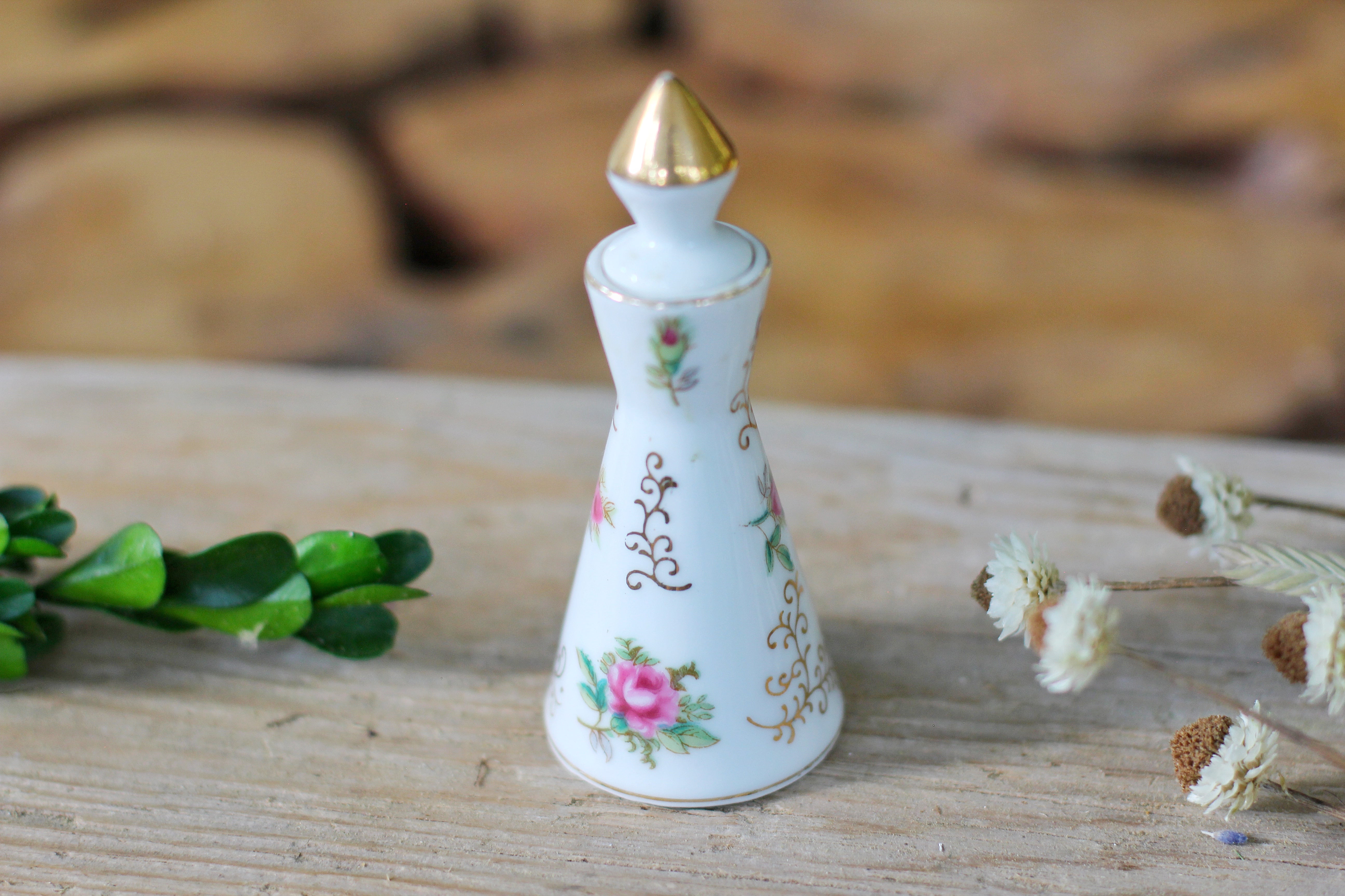 Antique Irice Tall Floral Porcelain Perfume Bottle