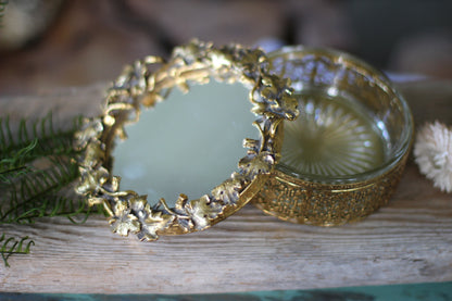 Vintage Rae Ivy Leaves Mirror Powder Jar