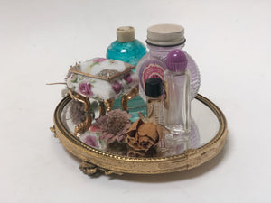 Vintage Floral Miniature Vanity Mirror Tray