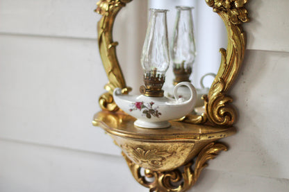 Antique Florentine Syroco Framed Mirror Shelf
