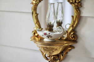 Antique Florentine Syroco Framed Mirror Shelf
