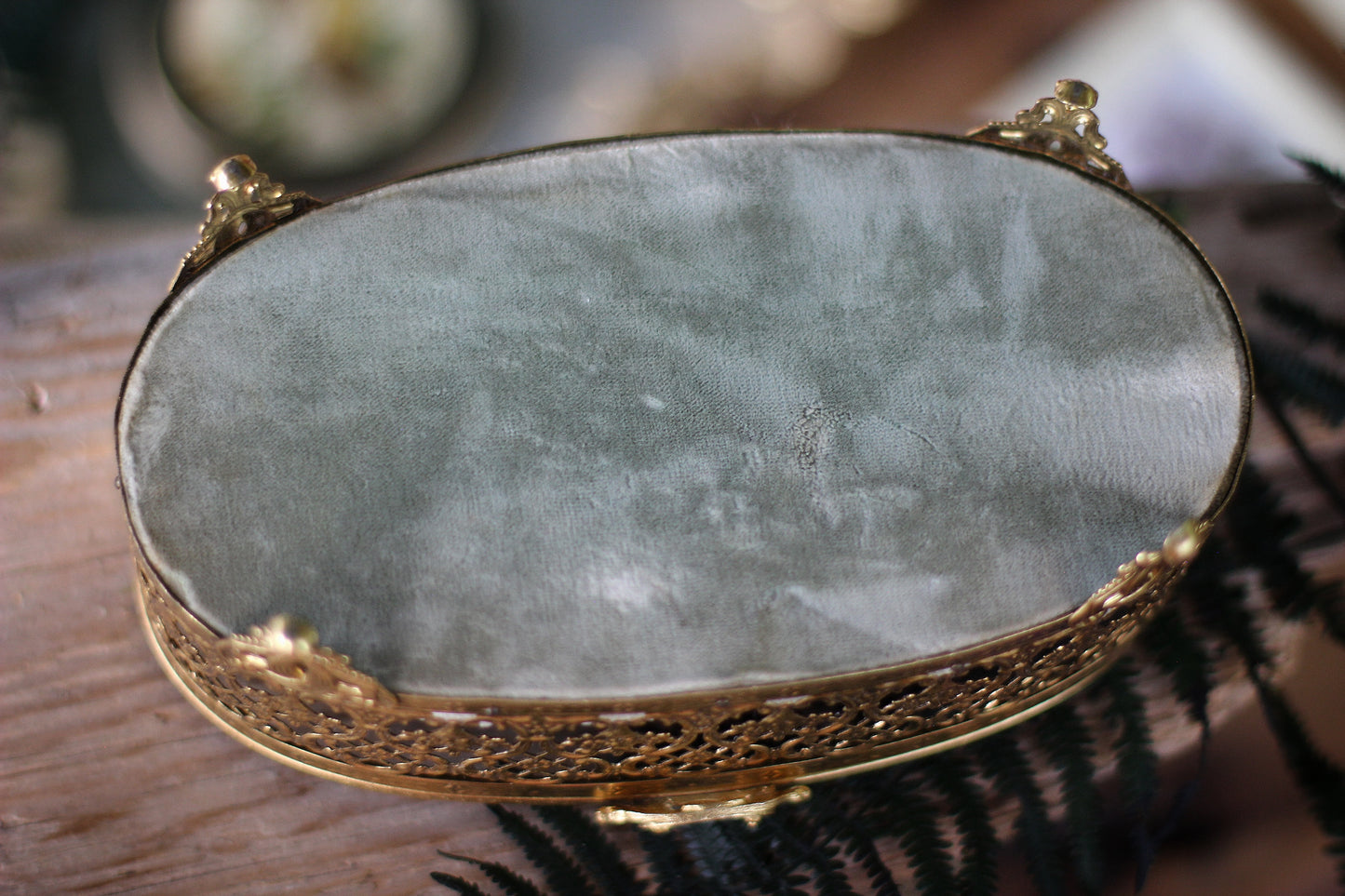 Antique Turquoise Oval Roses Jewelry Box