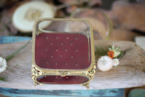 Antique Roses Tufted Burgundy Jewelry Box