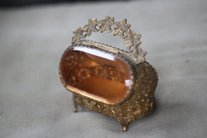 Antique Rare Amber Tinted Jewelry Box