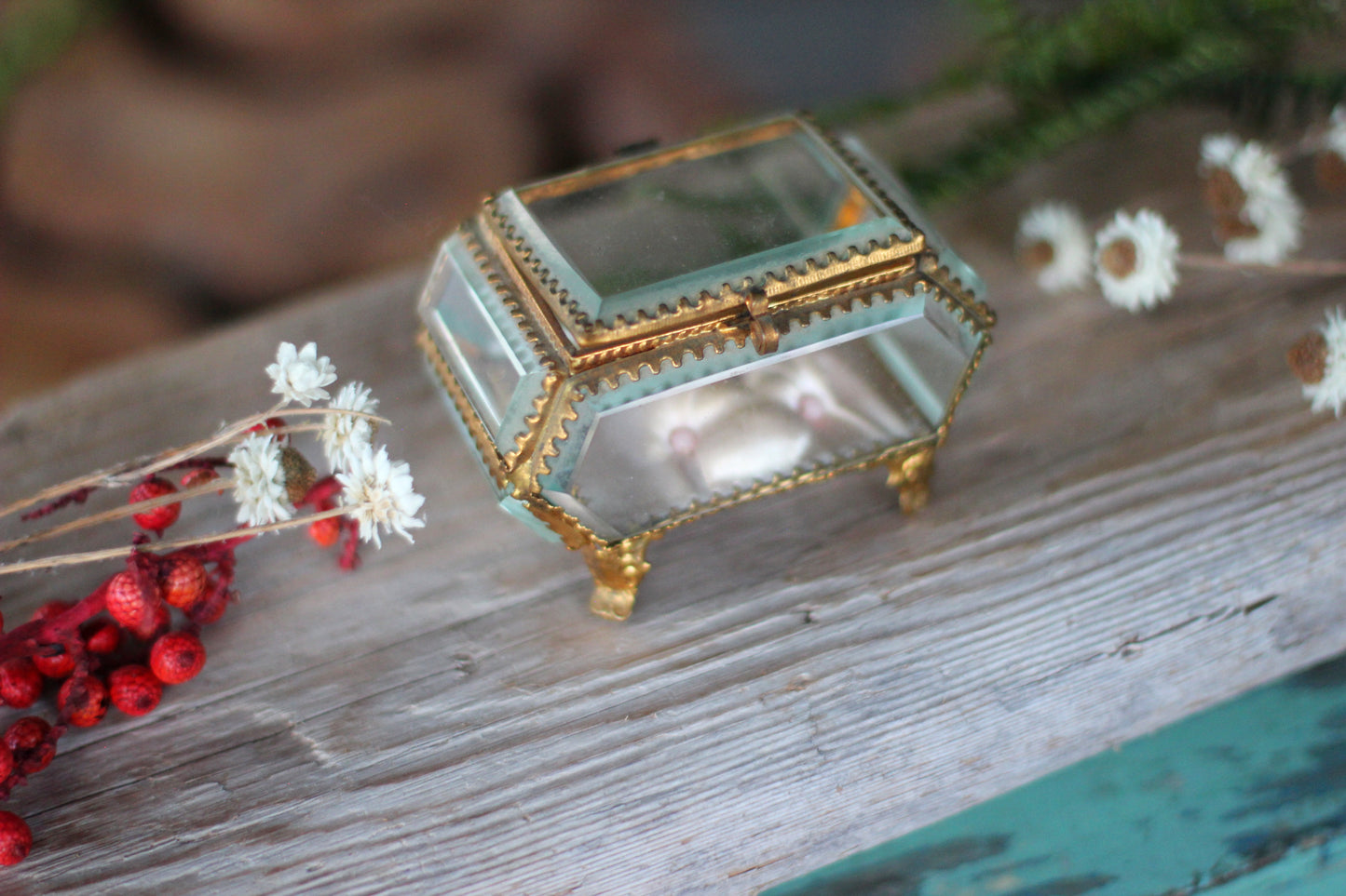 Antique French Victorian Pink Tuft Padding Jewelry Box