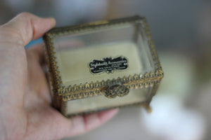 Vintage Small Ormolu Beveled Glass Jewelry Box