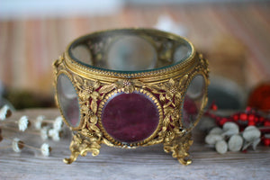 Antique Matson Dogwood Red Velvet Jewelry Box