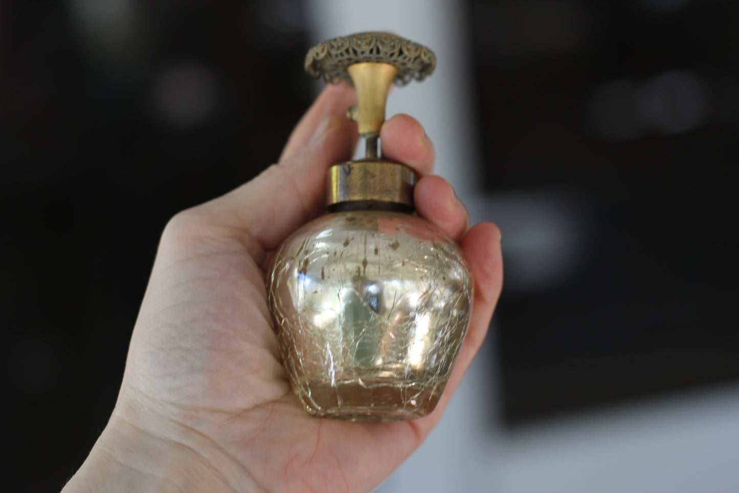 Antique Crackled Gold Automizer Perfume Bottle