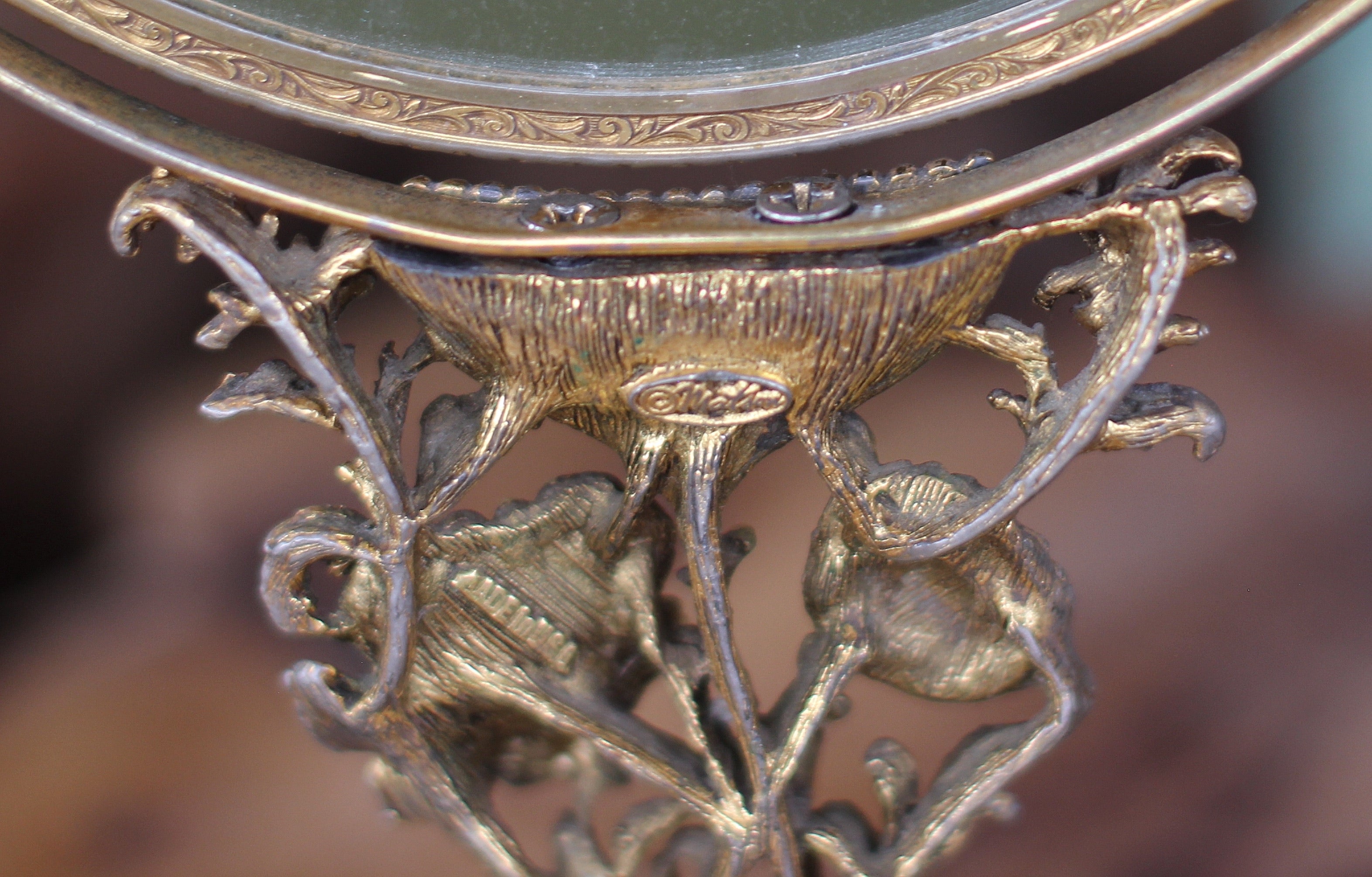 Vintage Matson Floral Vanity Pedestal Mirror Double Sided Magnifier