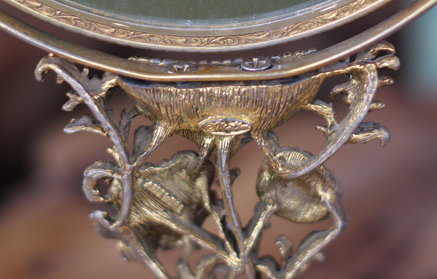 Vintage Matson Floral Vanity Pedestal Mirror Double Sided Magnifier