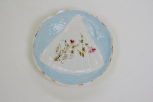 Antique Light Blue Floral Porcelain Ring Dish