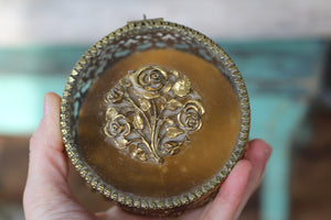 Vintage Ormolu Filigree Roses  Jewelry Box