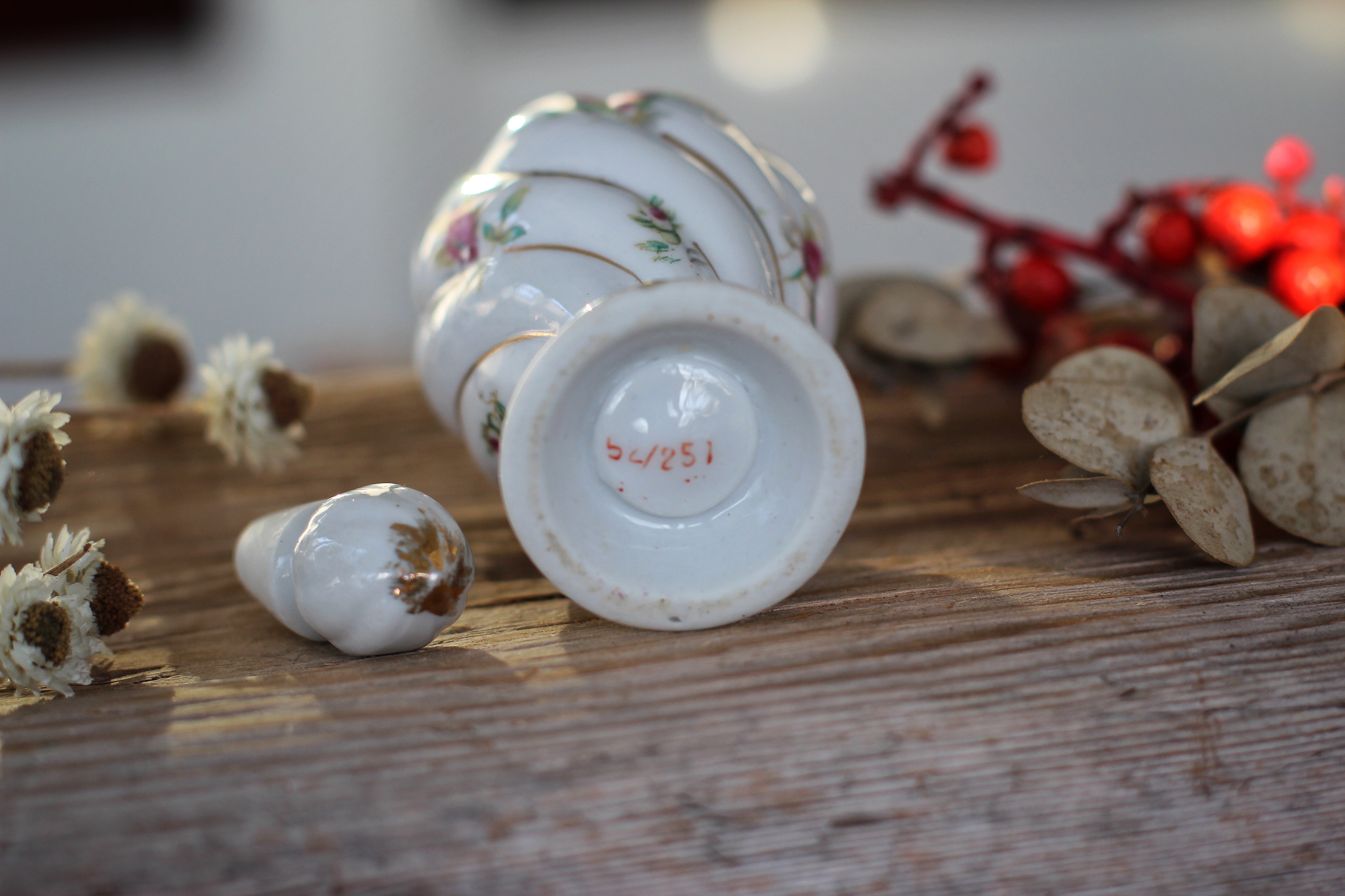 Antique Floral Roses Porcelain Perfume Bottle