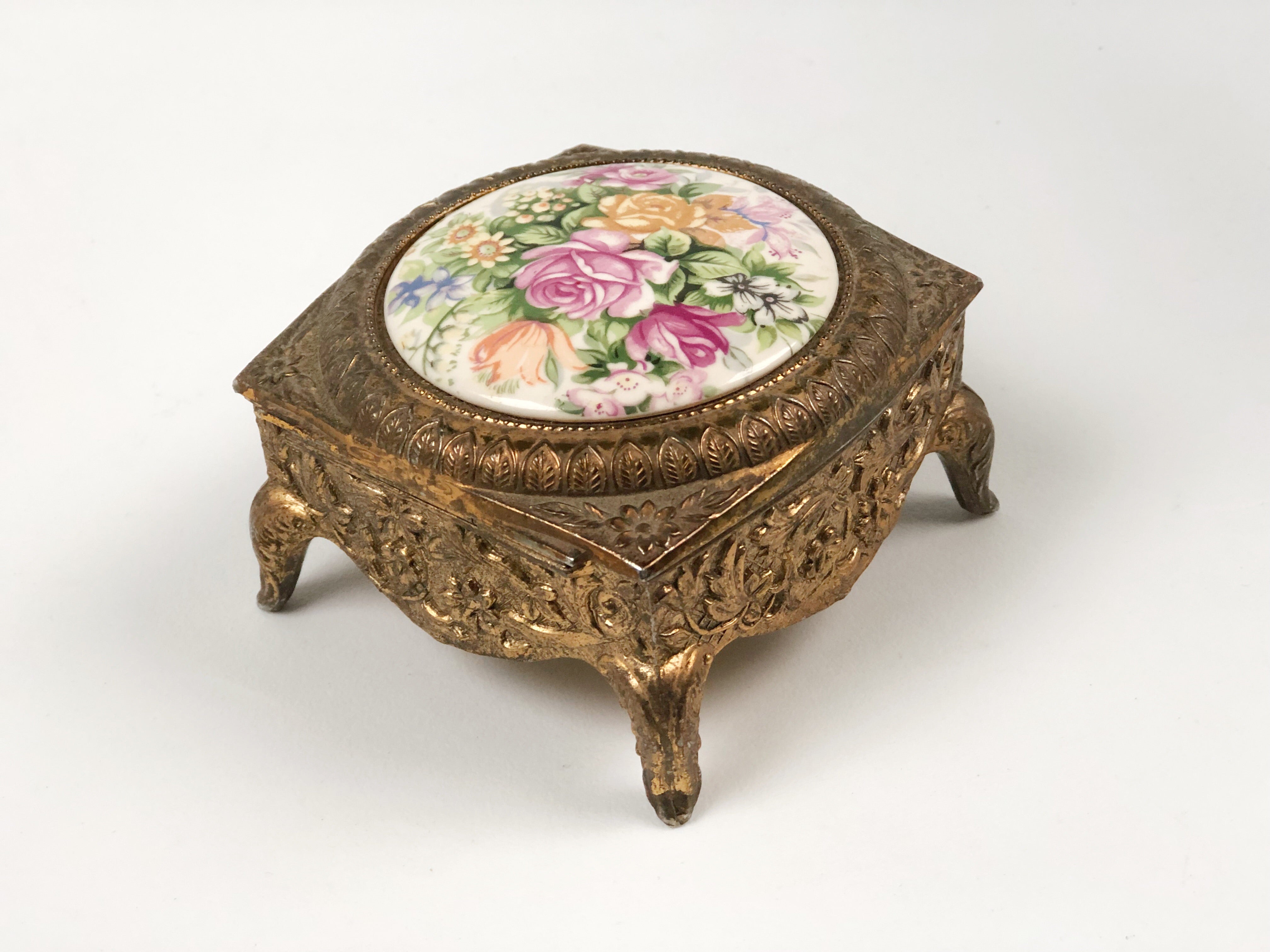 Antique Brass Floral Jewellery Box