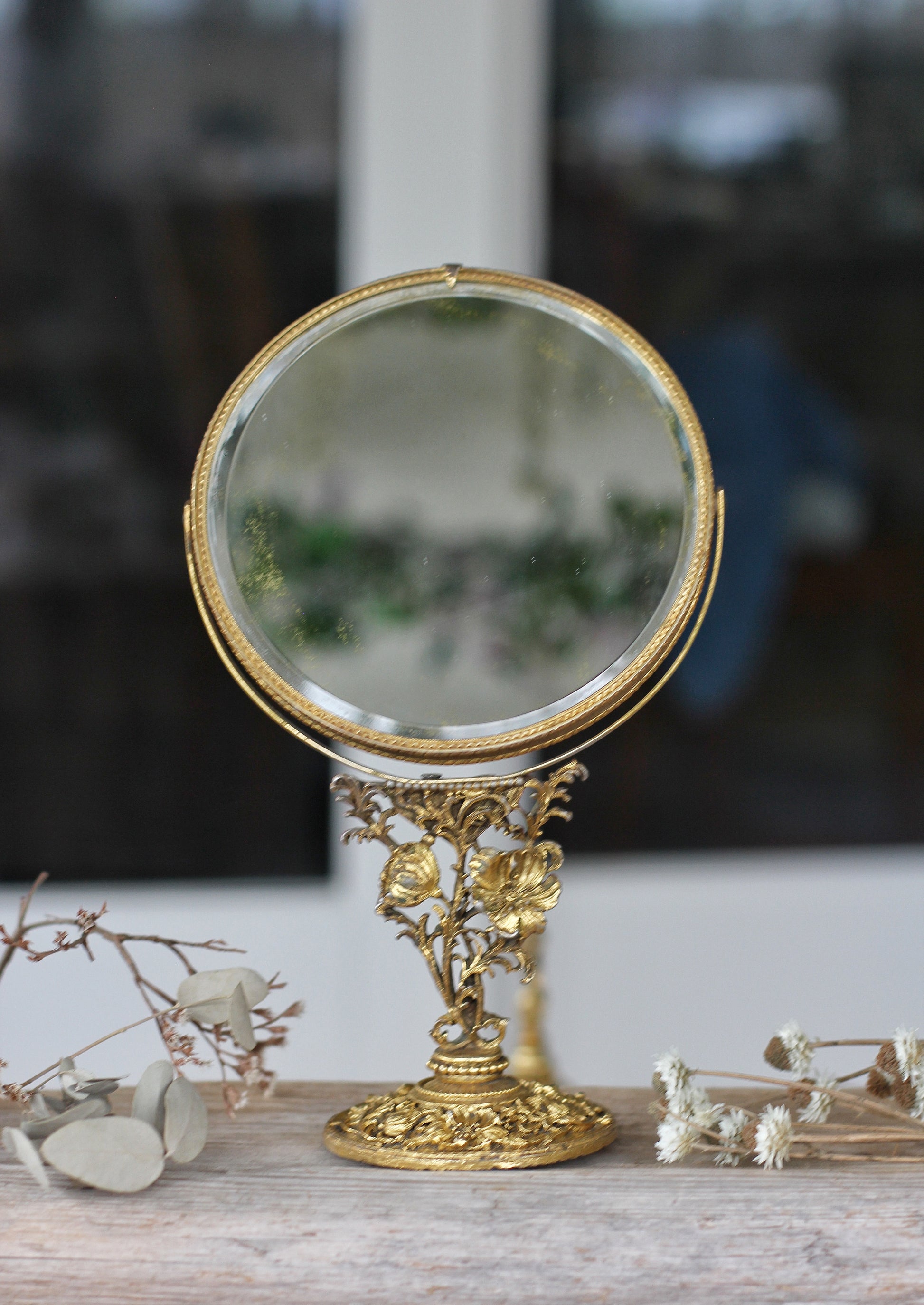 vintage dressing mirror Vintage Matson Floral Vanity Pedestal Mirror Double Sided Magnifier – Avigail Adam