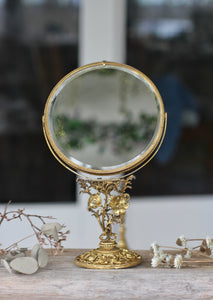 Vintage Matson Floral Vanity Pedestal Mirror Double Sided Magnifier