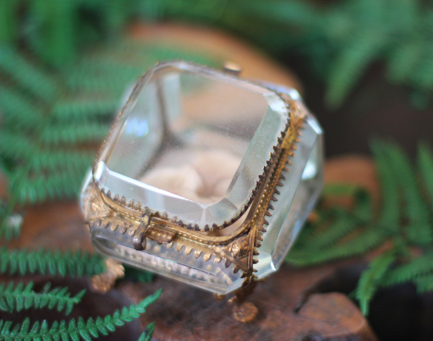 Antique French Watch Case Tufted Glass Jewelry Box