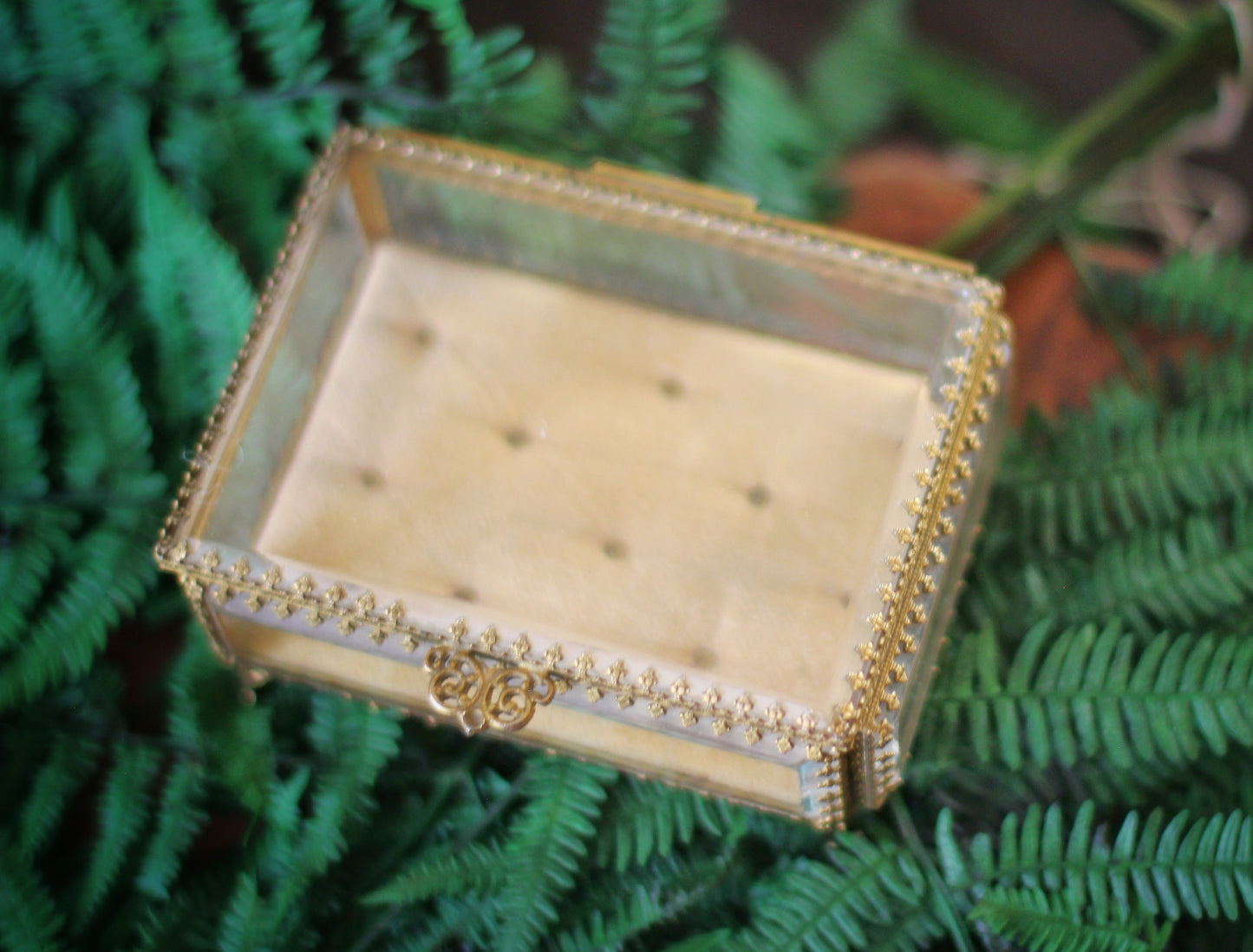 Vintage Tufted Glass Jewelry Box