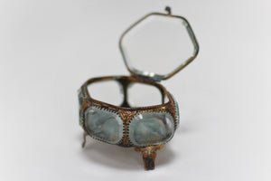 Antique French Victorian blue tuft Jewelry Box
