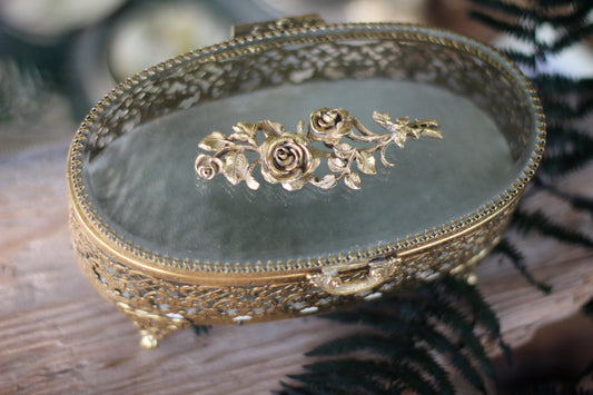 Antique Turquoise Oval Roses Jewelry Box