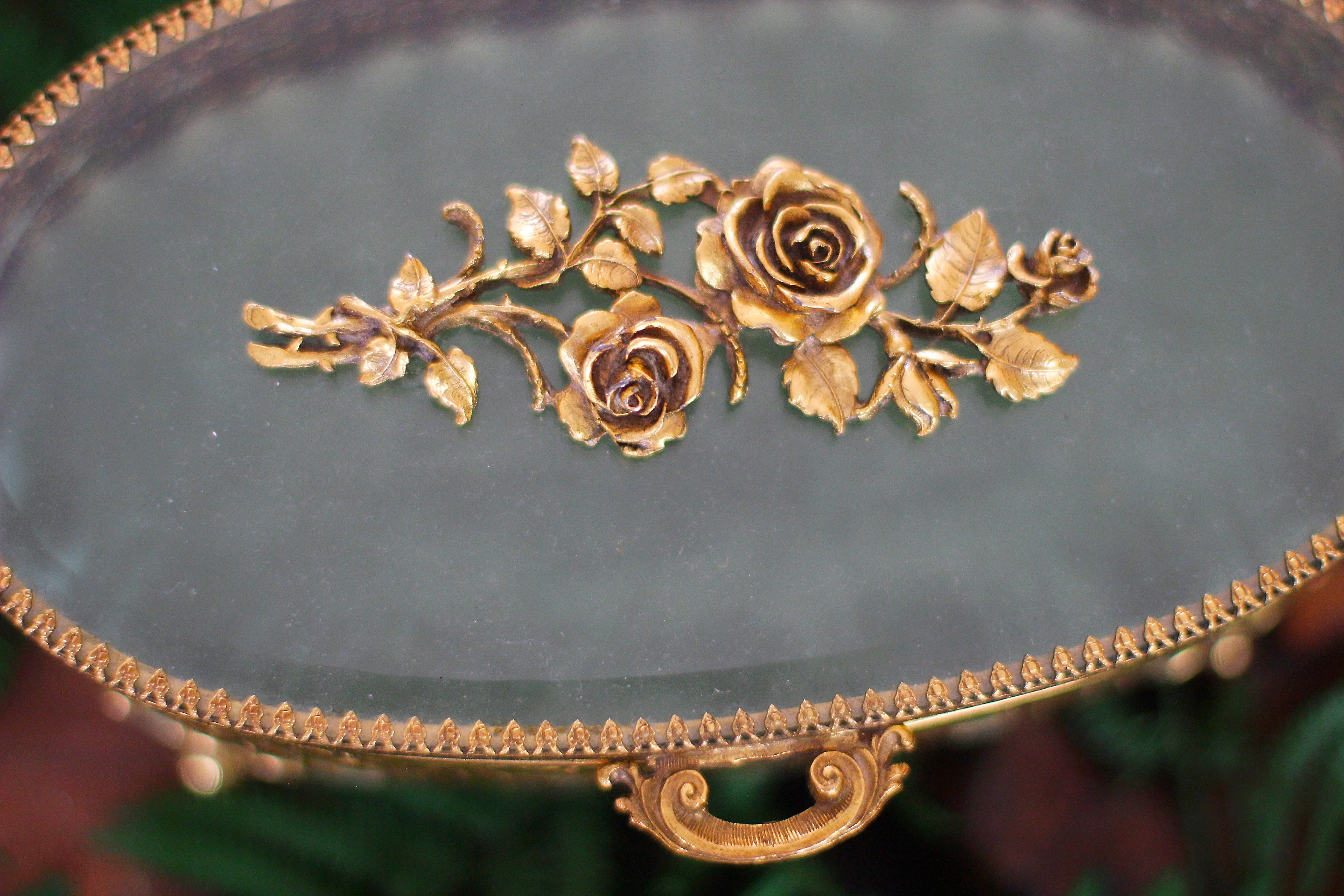 Antique Turquoise Oval Roses Jewelry Box