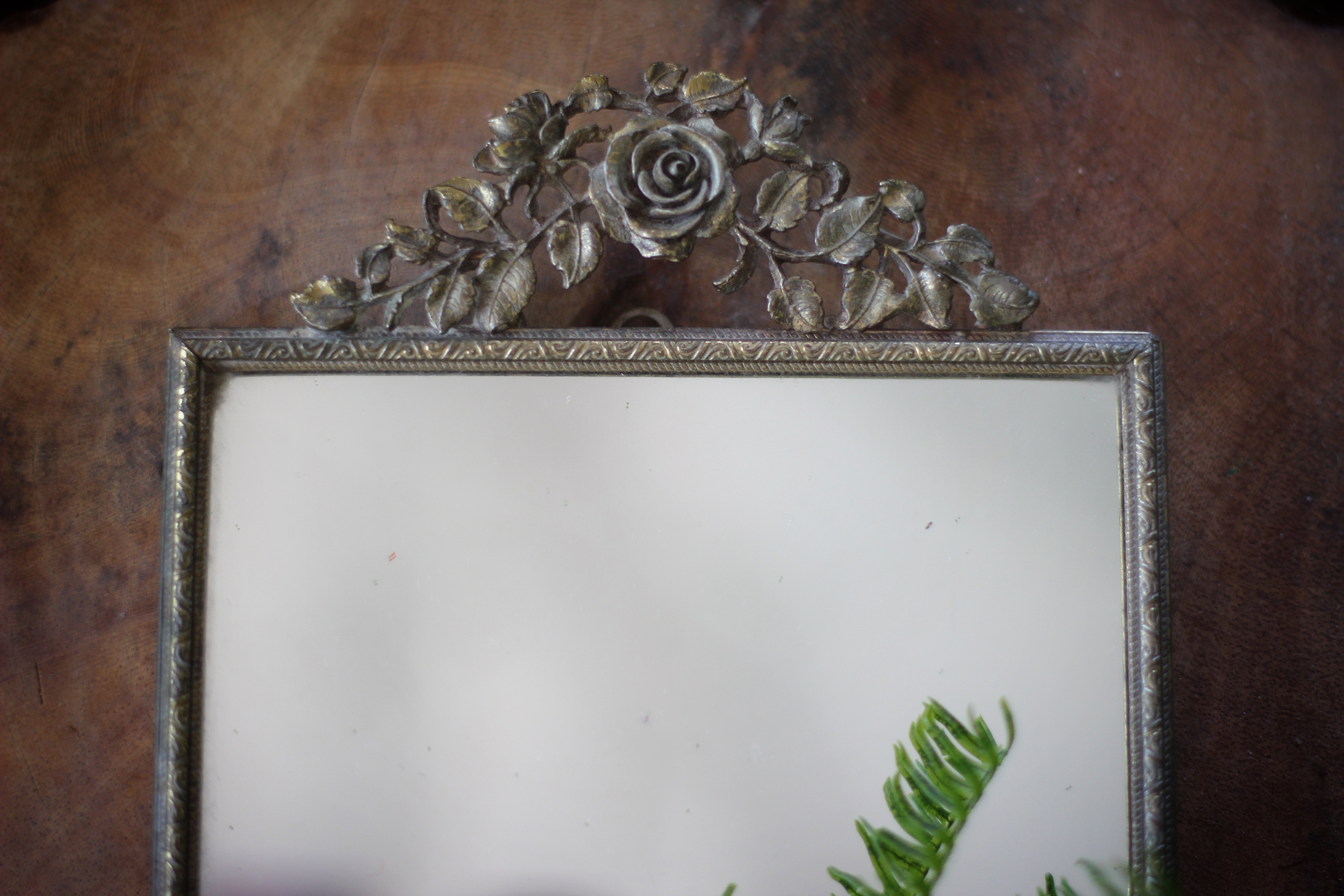 Antique Rectangle Roses Mirror Tray