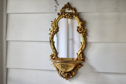 Antique Florentine Syroco Framed Mirror Shelf