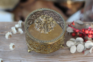 Vintage Ormolu Filigree Roses  Jewelry Box