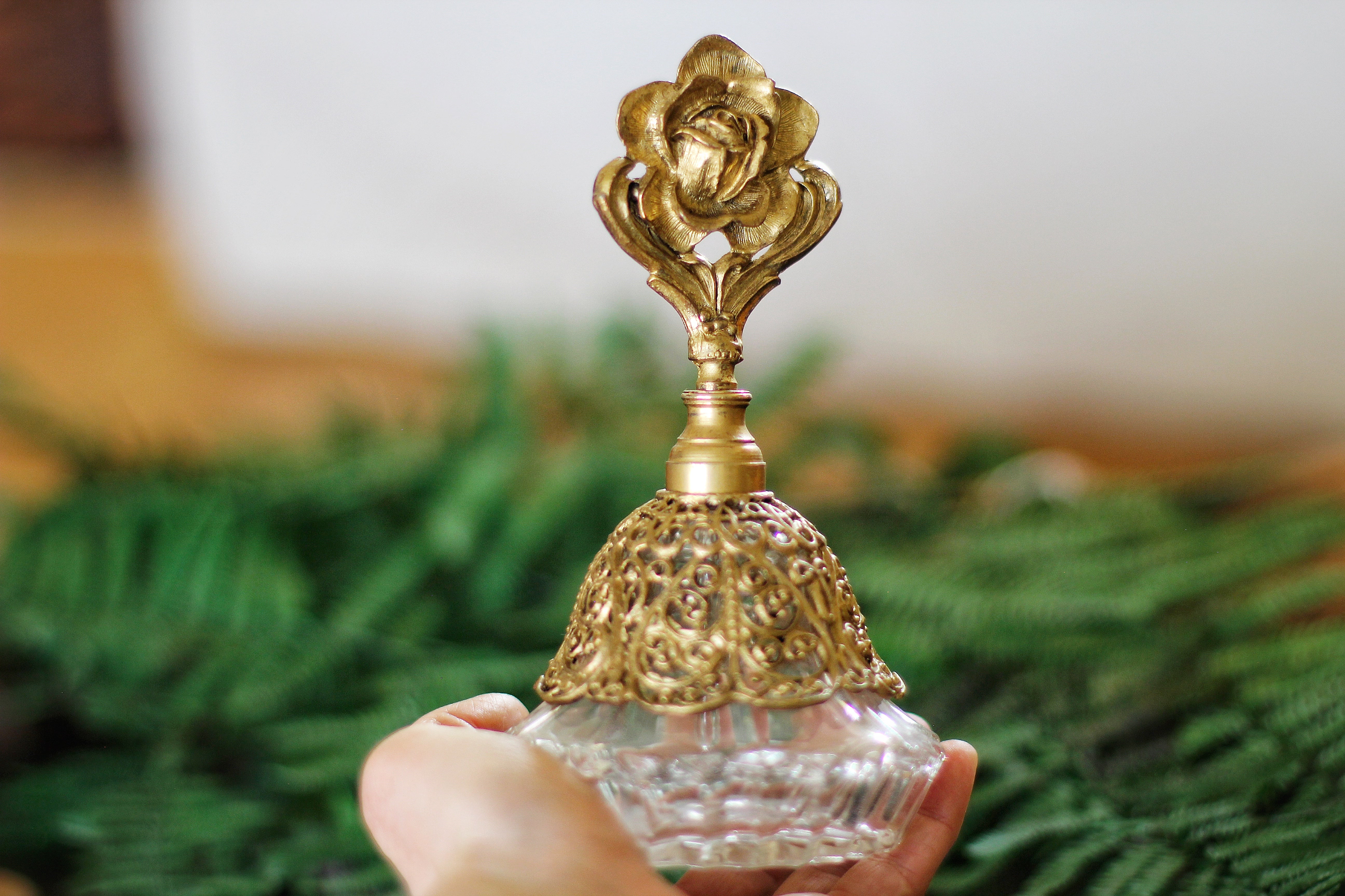 Antique Gold Filigree Rose Perfume Bottle