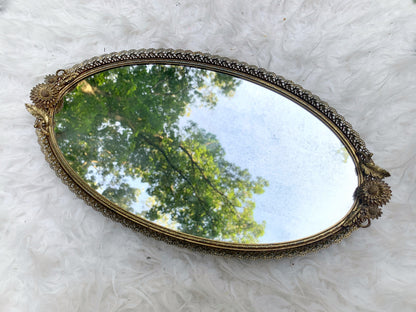 Antique Matson Sunflowers Mirror Tray