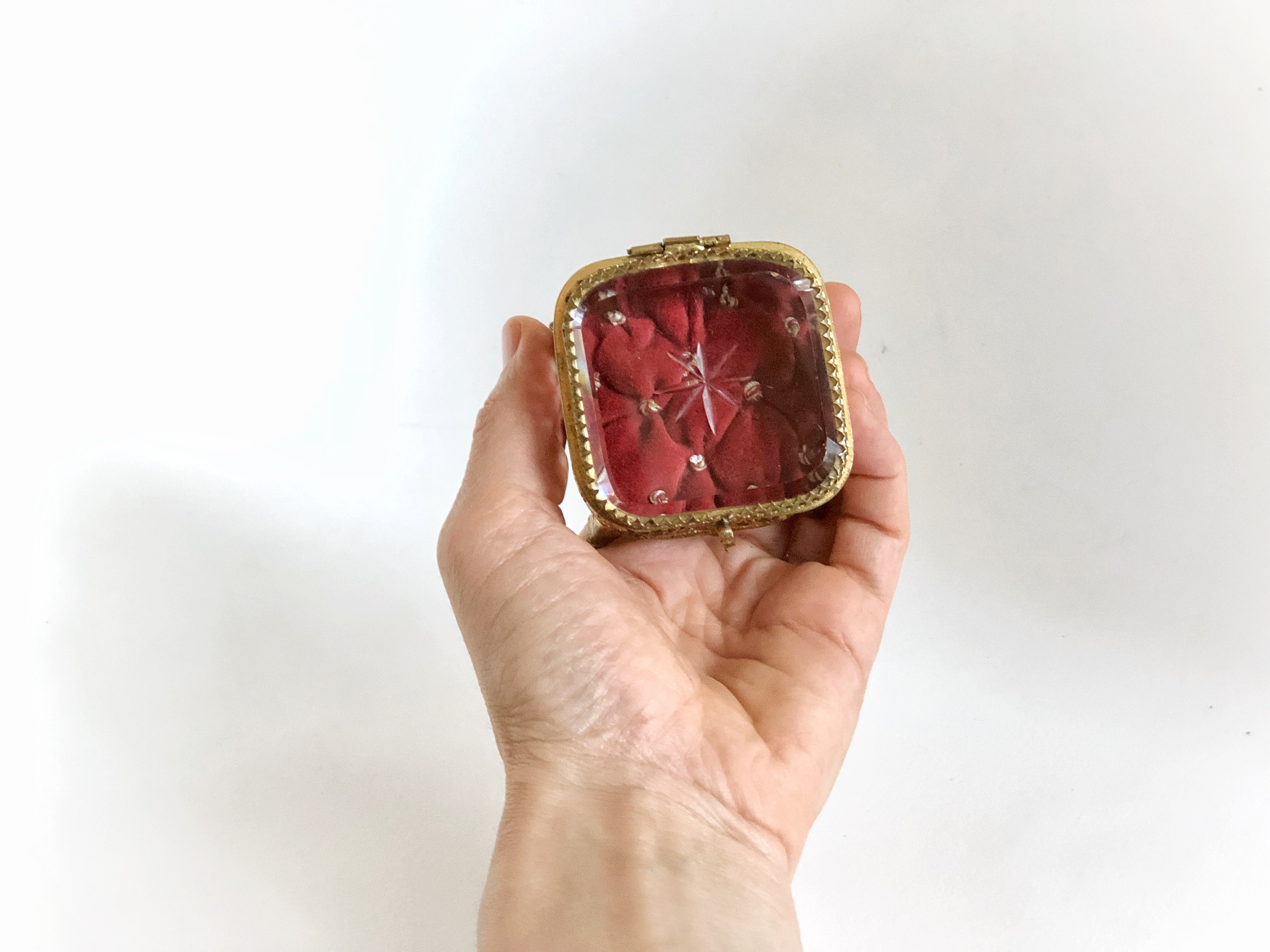 Tiny Red Tufted Vintage Jewelry Box