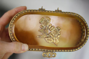 Vintage Amber Glass Bird Dogwood Jewelry Casket