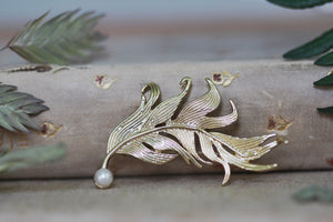 Swirly Feather Pearl Brooch