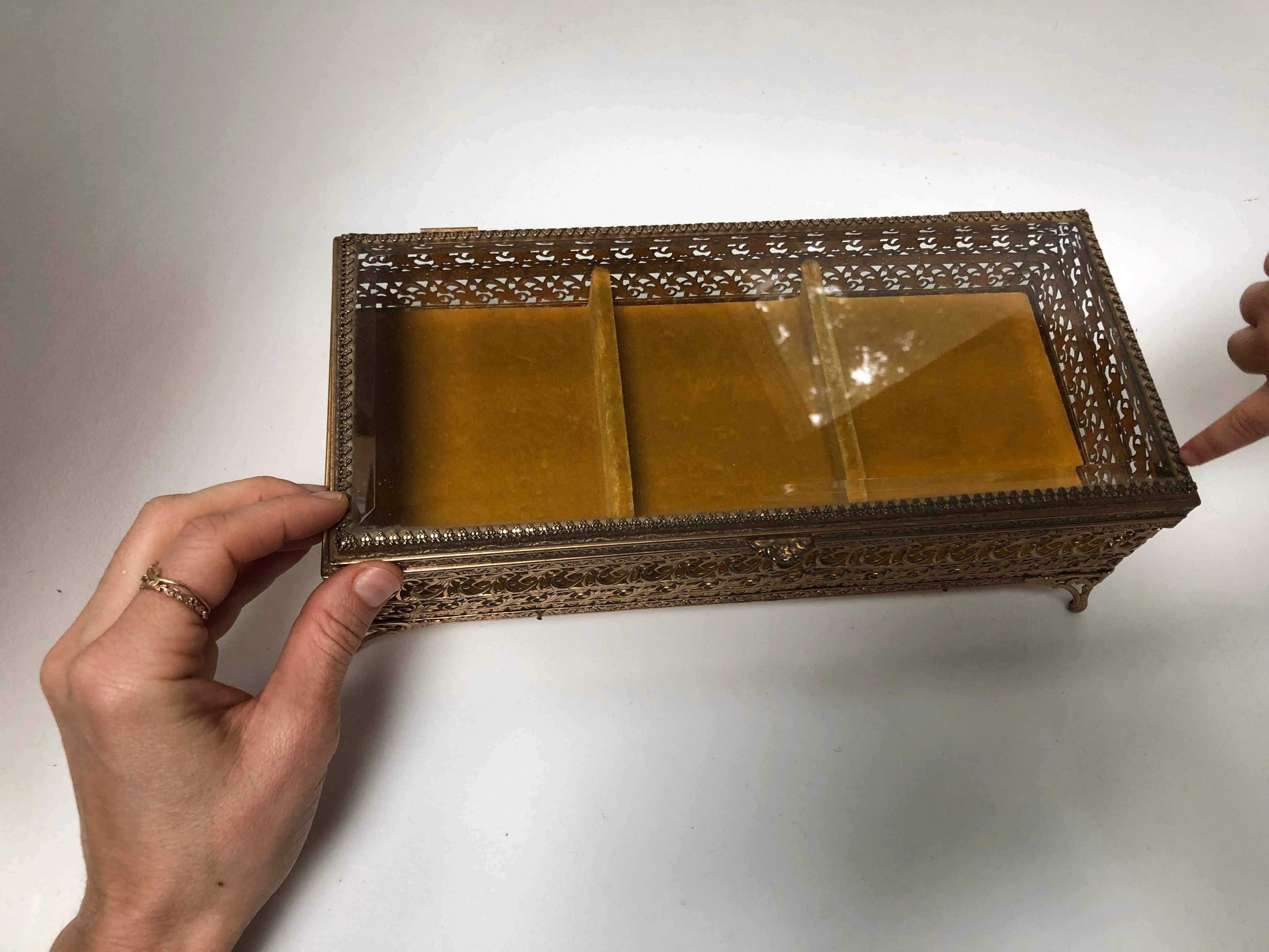 Antique Large 3 dividers Jewelry Box