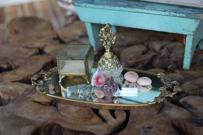 Antique Floral Bronze Filigree Mirror Tray