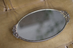 Antique Small Roses Bronze Filigree Mirror Tray