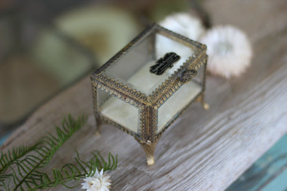 Vintage Small Ormolu Beveled Glass Jewelry Box